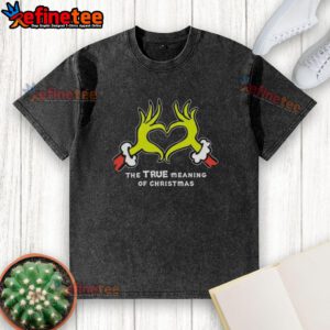 Nice Grinch hands forming a heart on a washed t-shirt, capturing the true meaning of Christmas spirit and joy.