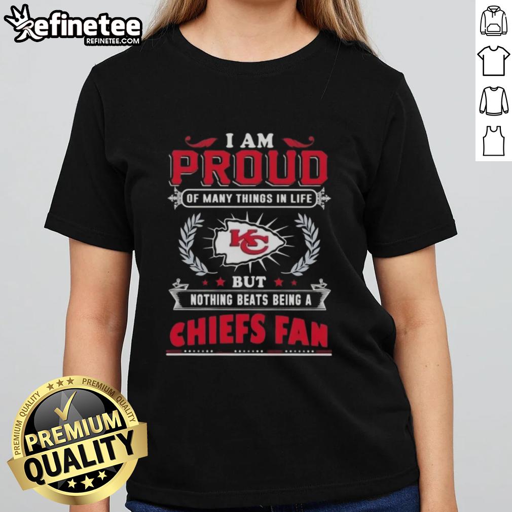 Stylish ladies tee featuring 'Proud to be a Kansas City Chiefs fan' design, perfect for game day and fan gatherings.