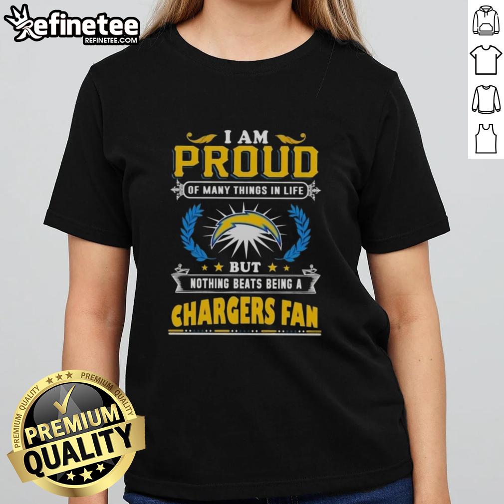 Alt Text: Ladies tee showcasing pride in being a Los Angeles Chargers fan with stylish design and vibrant colors.