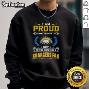Cozy sweatshirt featuring 'Proud Los Angeles Chargers Fan' design, perfect for dedicated NFL supporters.
