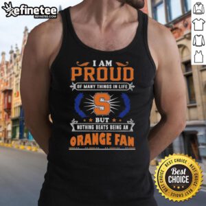 Tank top featuring 'Proud Syracuse Orange Fan' design, perfect for showing team spirit and support for Syracuse sports.