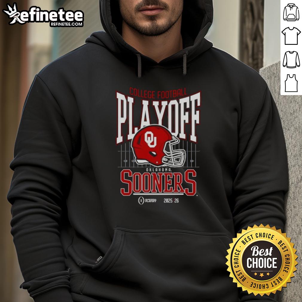Nice Oklahoma Sooners 2025-2026 College Football Playoff Bound Helmet Hoodie showcasing team spirit and style.