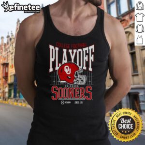 Nice Oklahoma Sooners 2025-2026 College Football Playoff Bound helmet tank top design featuring team colors and logo.