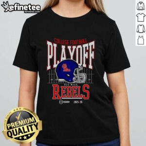 2025-2026 Ole Miss Rebels College Football Playoff Bound helmet design on a ladies tee shirt, perfect for fans.
