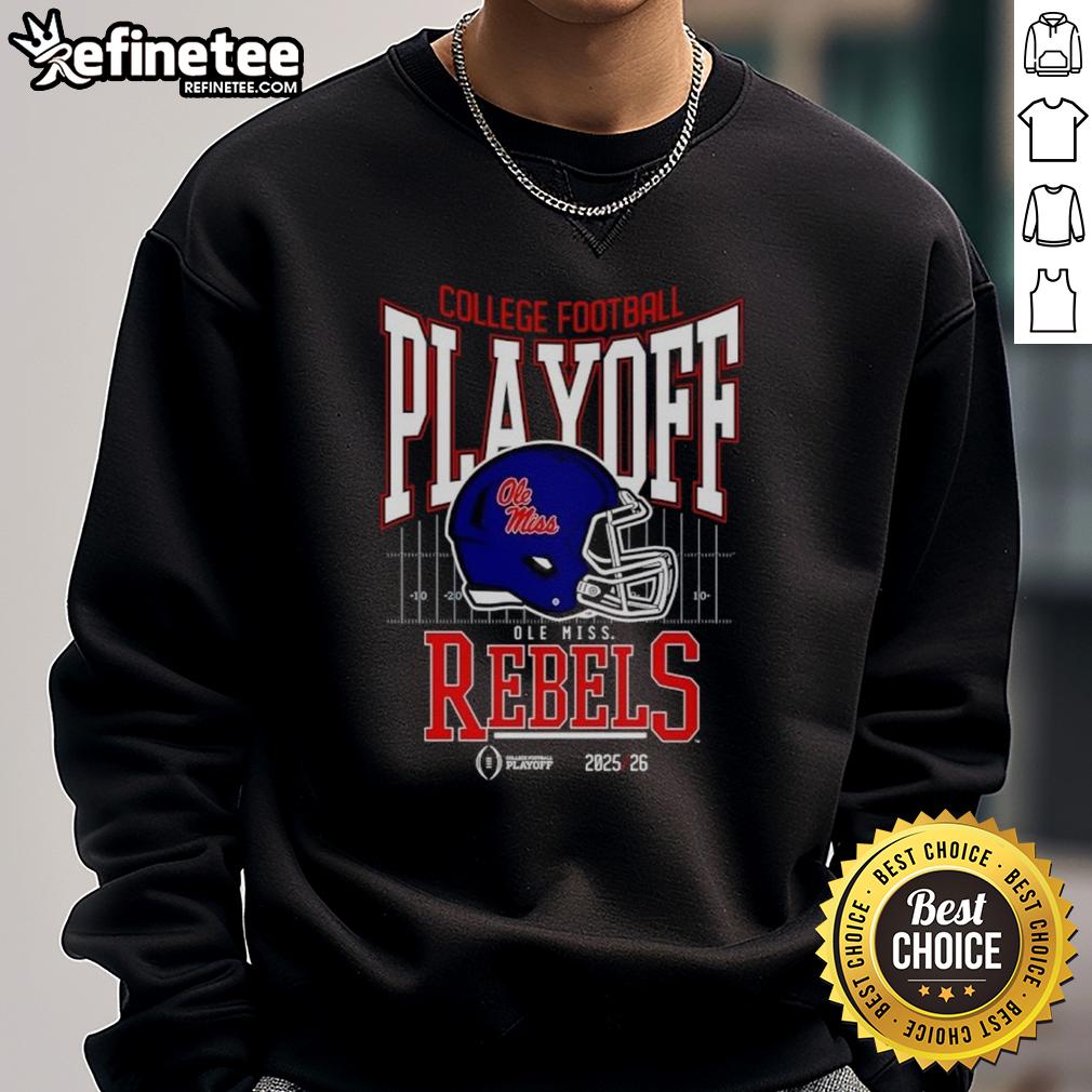 Alt Text: Nice Ole Miss Rebels 2025-2026 College Football Playoff Bound helmet sweatshirt in navy blue, showcasing team spirit.
