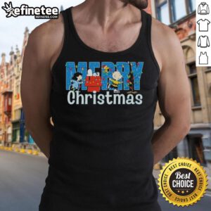 Nice Peanuts Snoopy and Friends Merry Christmas lights graphic tank top design perfect for holiday festive wear.