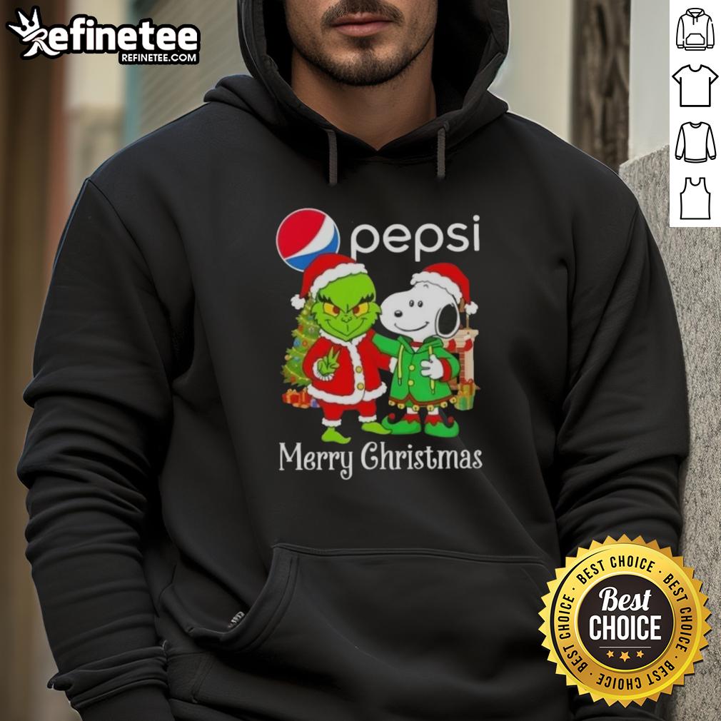 Nice Pepsi x Grinch and Snoopy Merry Christmas hoodie featuring festive designs for holiday cheer.