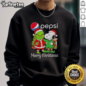 Festive Nice Pepsi X Grinch and Snoopy Merry Christmas sweatshirt featuring iconic characters for holiday cheer.