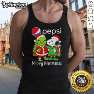 Nice Pepsi x Grinch and Snoopy Merry Christmas tank top featuring festive designs perfect for holiday celebrations.