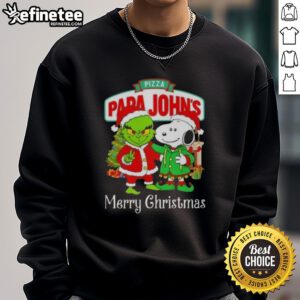 Cozy 'Nice Pizza Papa John's X Grinch and Snoopy Merry Christmas Sweatshirt' featuring festive designs for holiday cheer.