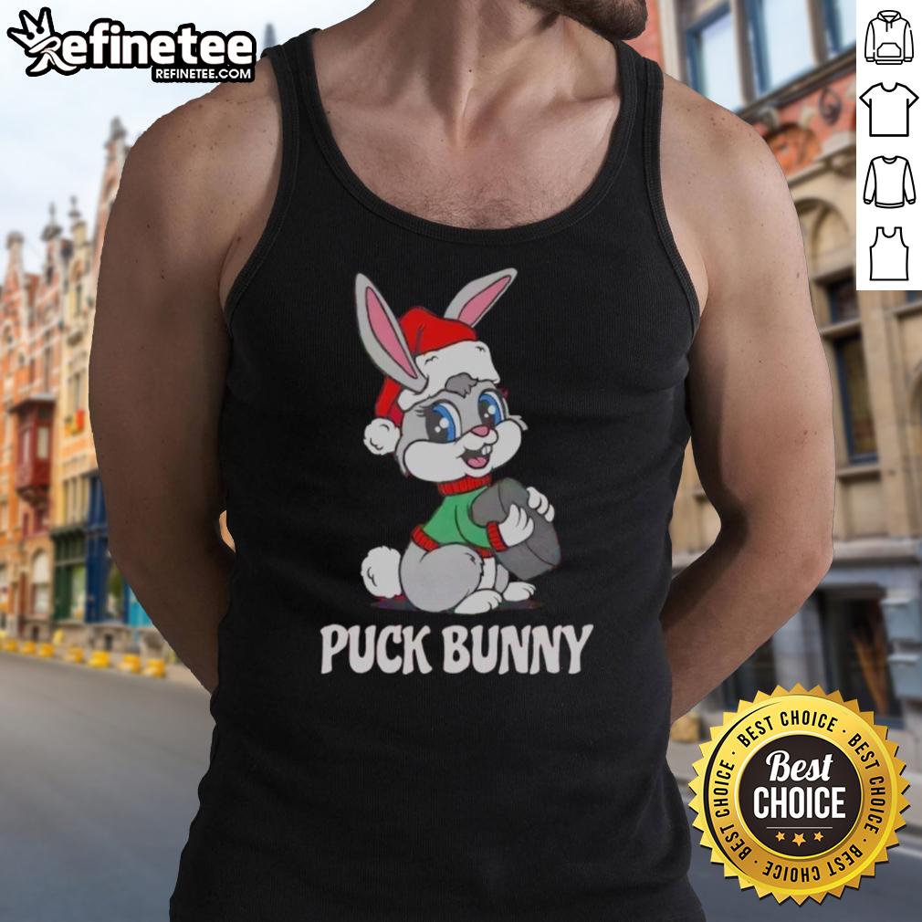 Alt Text: Cute Nice Puck Bunny Christmas tank top featuring a festive design perfect for holiday celebrations.