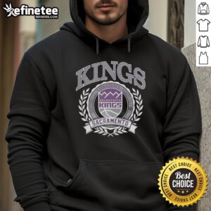 Retro Sacramento Kings NBA logo hoodie with laurel wreath frame, perfect for fans of basketball apparel.