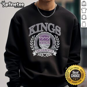 Alt Text: Retro Sacramento Kings NBA logo sweatshirt featuring a laurel wreath frame, perfect for basketball fans.