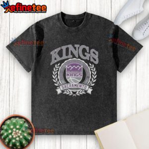 Retro Sacramento Kings NBA logo t-shirt with laurel wreath frame, perfect for basketball fans and collectors.