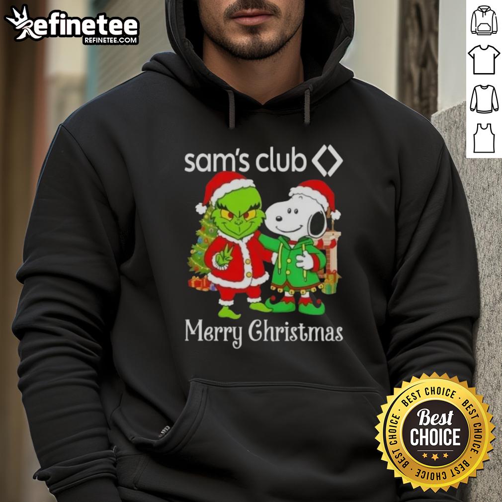 Nice Sams Club X Grinch and Snoopy Merry Christmas Hoodie featuring festive designs for holiday cheer.
