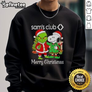 Nice Sams Club X Grinch and Snoopy Merry Christmas sweatshirt featuring festive designs perfect for holiday celebrations.