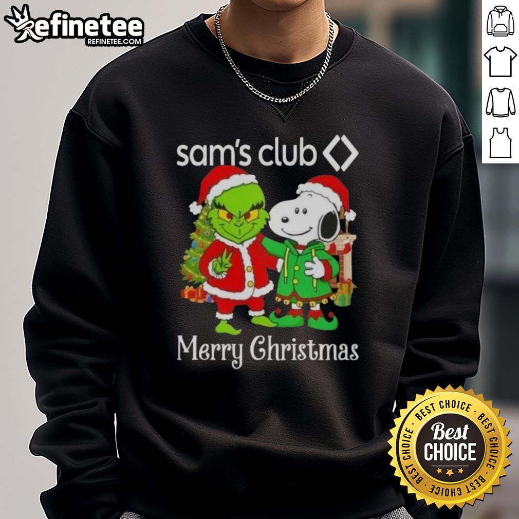 Nice Sams Club X Grinch and Snoopy Merry Christmas sweatshirt featuring festive designs perfect for holiday celebrations.