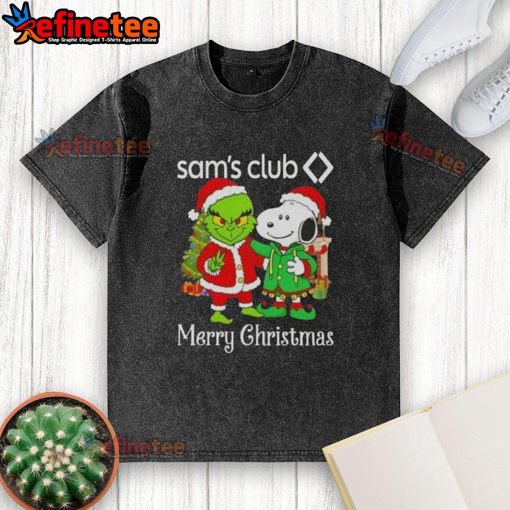 Nice Sams Club X Grinch and Snoopy Merry Christmas washed t-shirt featuring festive designs for holiday cheer.