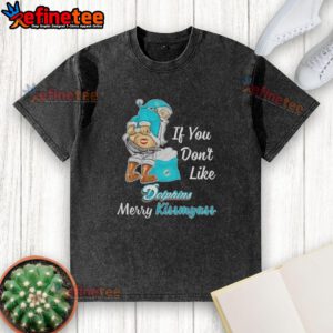 Santa Claus wearing a Miami Dolphins t-shirt with 'Merry Kiss My Ass' slogan, perfect for holiday sports fans.