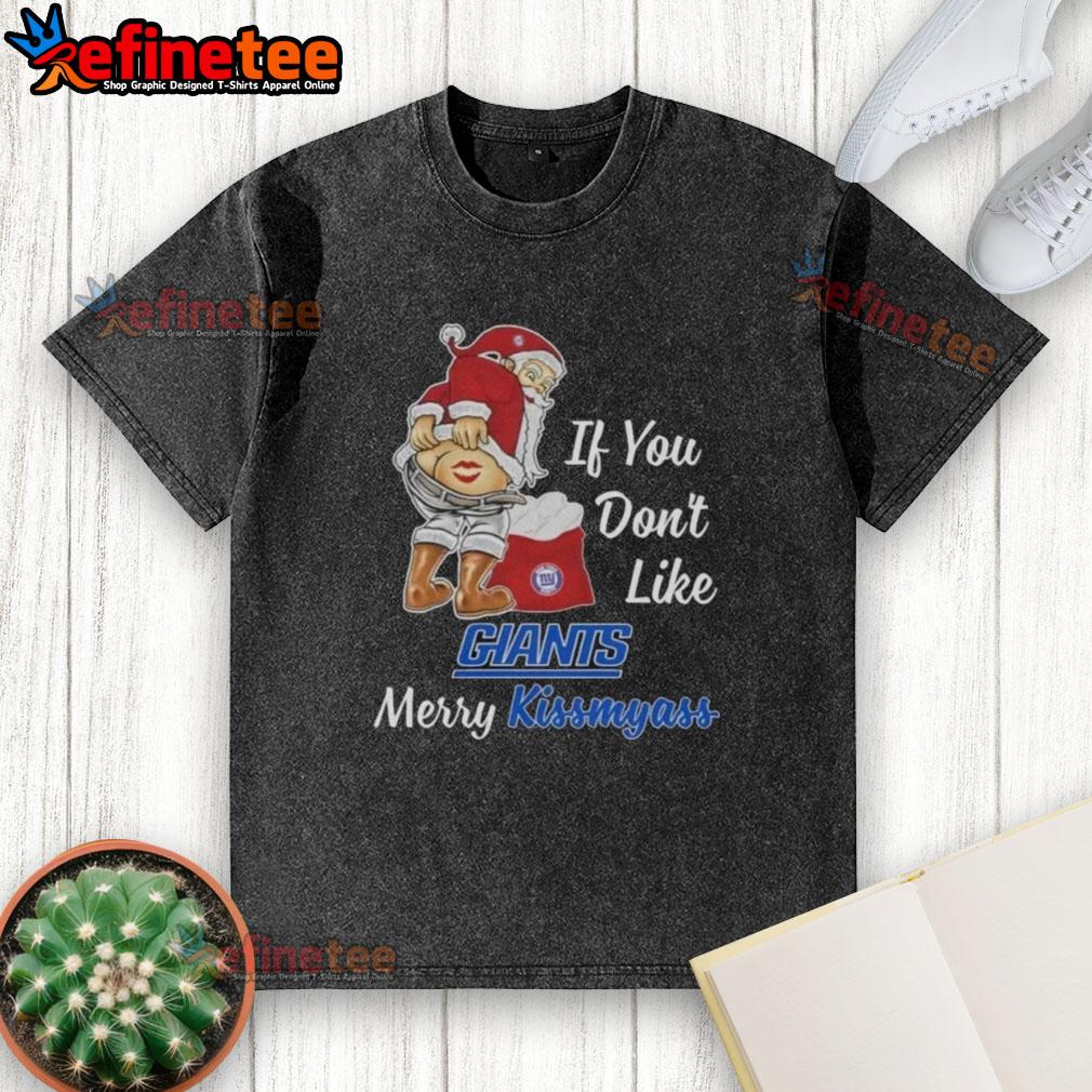 Funny Santa Claus graphic on a washed t-shirt, perfect for New York Giants fans who love humor and holiday spirit.