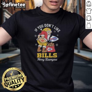 Funny 'Nice Santa If You Don't Like Buffalo Bills' Christmas T-Shirt for holiday cheer and humor.