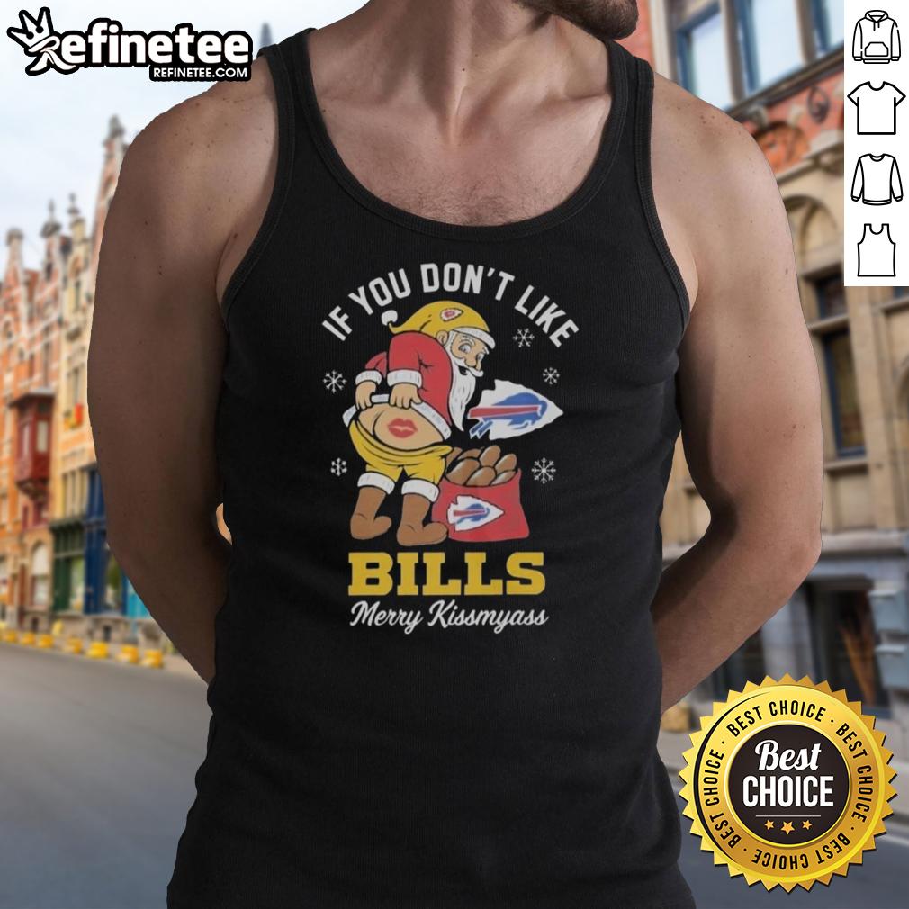 Funny Christmas tank top with 'Nice Santa, If You Don't Like Buffalo Bills, Merry Kiss My Ass' design.