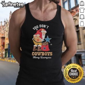 Funny Merry Kiss My Ass Christmas tank top featuring Santa and a Dallas Cowboys theme. Perfect for holiday cheer!