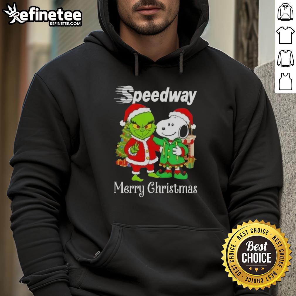 Nice Speedway X Grinch and Snoopy Merry Christmas hoodie featuring festive designs for holiday cheer.