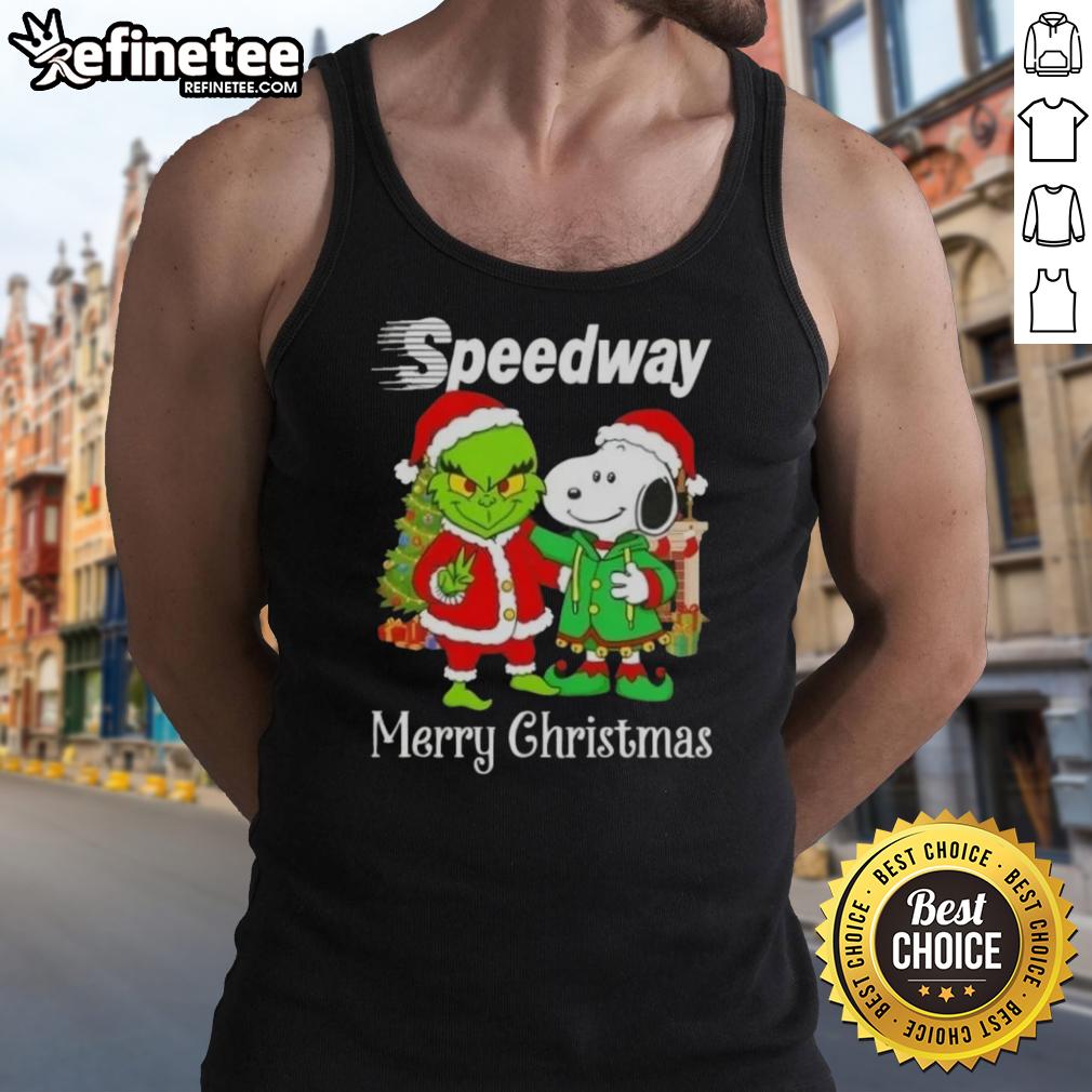 Nice Speedway X Grinch and Snoopy Merry Christmas tank top featuring festive graphics for holiday cheer.