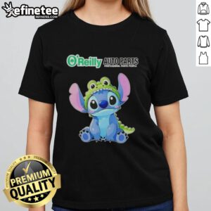 Nice Stitch cosplay featuring Crocodile on a ladies tee from Oreilly Auto Parts, showcasing vibrant colors and unique design.