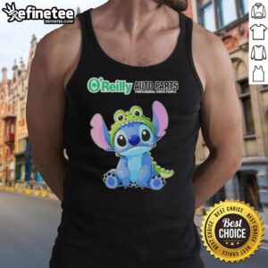 Nice Stitch cosplay featuring a Crocodile tank top from O'Reilly Auto Parts, vibrant design perfect for fans.