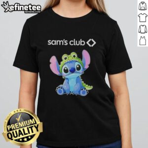 Cosplay of Nice Stitch crocodile on a stylish Sam's Club ladies tee, featuring vibrant colors and playful design.