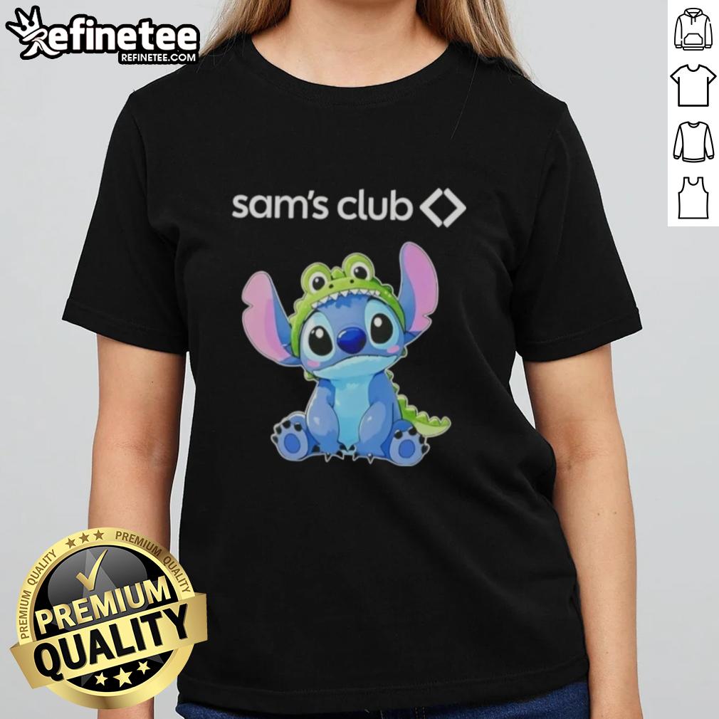 Cosplay of Nice Stitch crocodile on a stylish Sam's Club ladies tee, featuring vibrant colors and playful design.