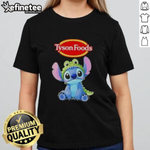 Nice Stitch Cosplay featuring Crocodile and Tyson Foods Ladies Tee, showcasing vibrant colors and detailed design.