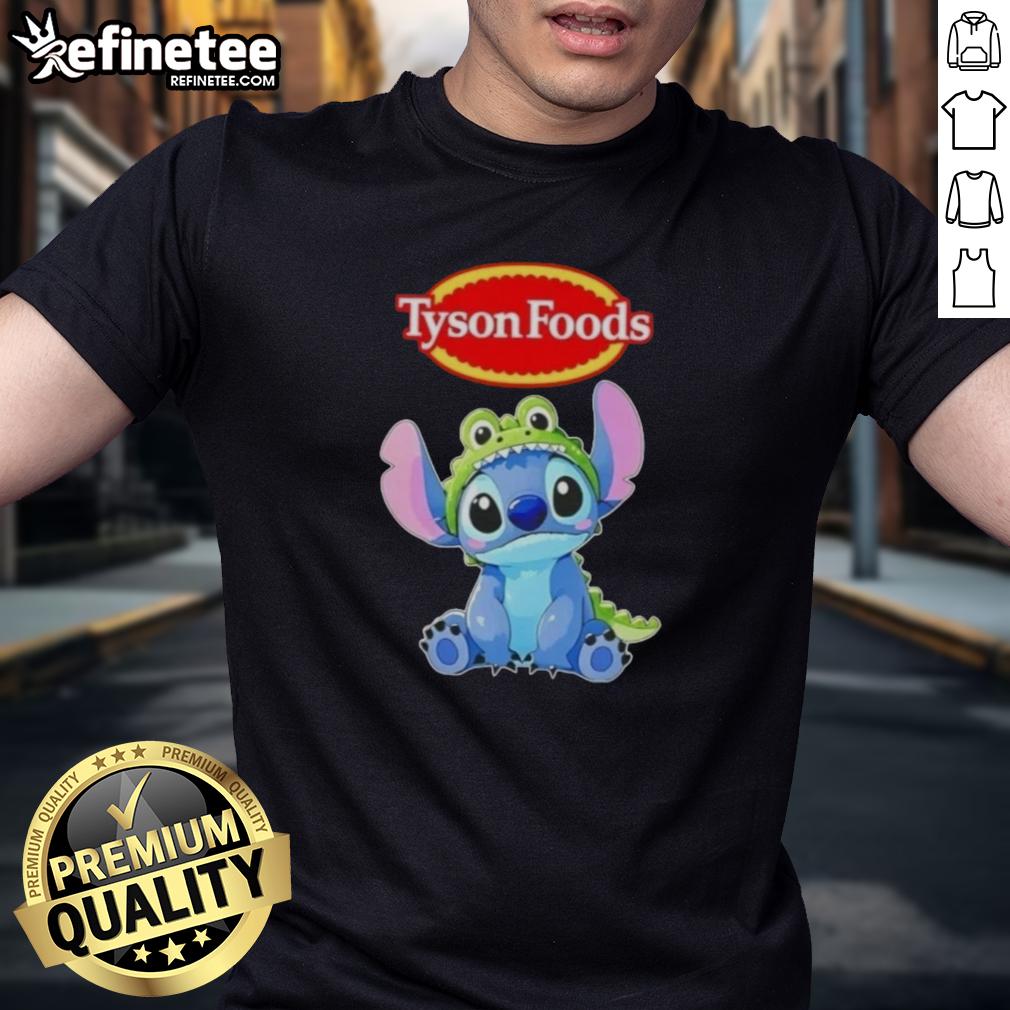 Alt Text: Cosplay T-shirt featuring Nice Stitch Crocodile and Tyson Foods logo, perfect for fans and collectors.