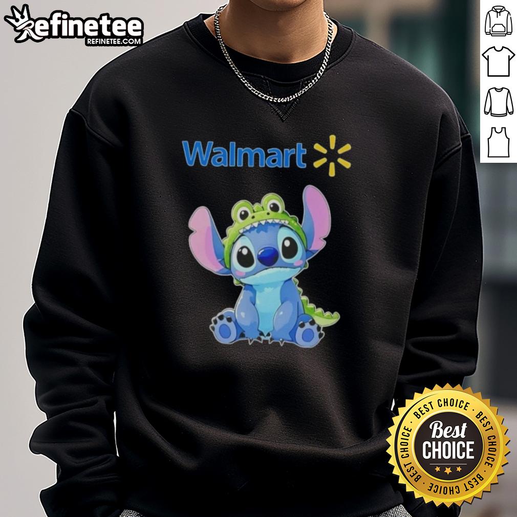 Nice Stitch Cosplay featuring a Crocodile X Walmart sweatshirt, showcasing vibrant colors and playful design.