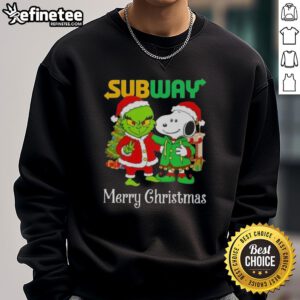 Nice Subway X Grinch and Snoopy Merry Christmas sweatshirt featuring festive designs for holiday cheer.