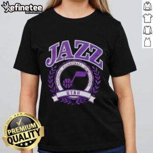 Nice Utah Jazz National Basketball Association crest on a stylish ladies' tee shirt for fans and casual wear.