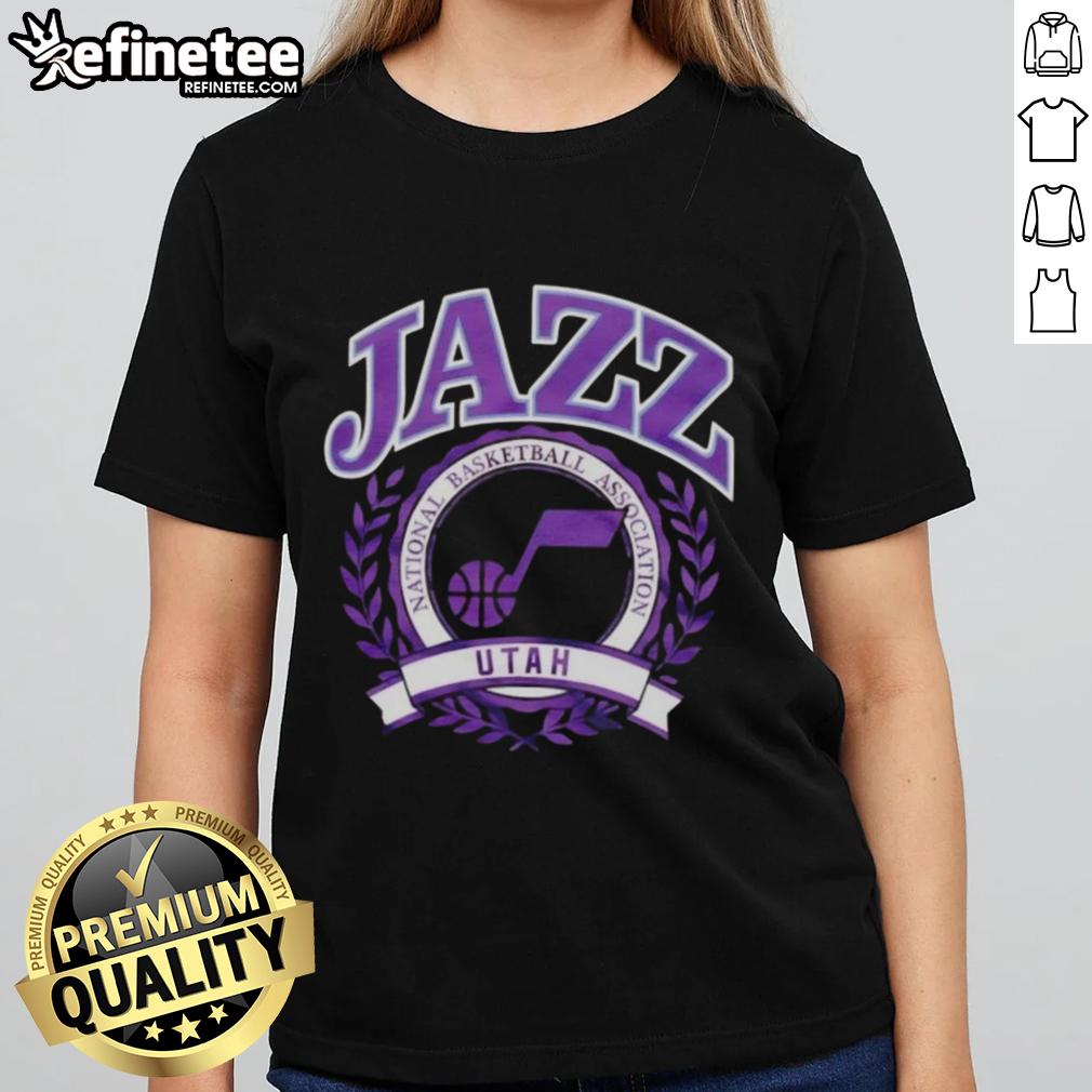 Nice Utah Jazz National Basketball Association crest on a stylish ladies' tee shirt for fans and casual wear.