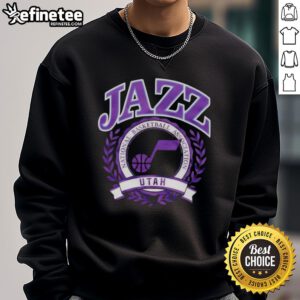Alt Text: Nice Utah Jazz National Basketball Association crest sweatshirt featuring team colors and logo, perfect for fans.