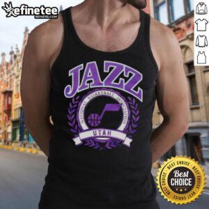 Stylish Nice Utah Jazz National Basketball Association crest tank top featuring vibrant team colors and logo design.