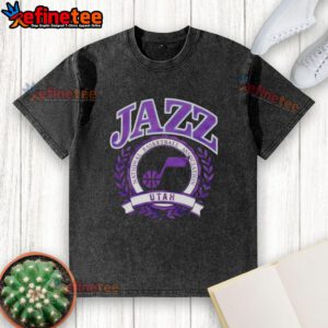 Nice Utah Jazz National Basketball Association crest washed t-shirt featuring vibrant team colors and logo design.