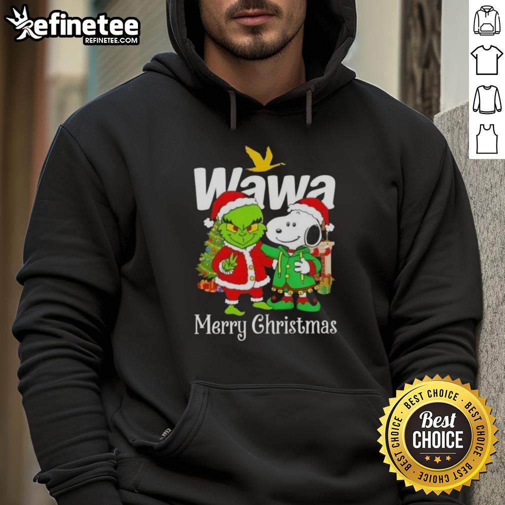Nice Wawa X Grinch and Snoopy Merry Christmas hoodie featuring festive designs for holiday cheer.