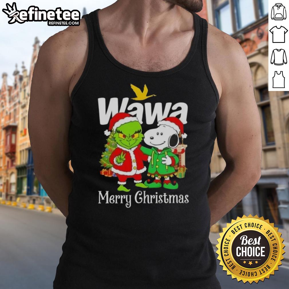 Festive Nice Wawa X Grinch and Snoopy Merry Christmas tank top design for holiday celebrations.