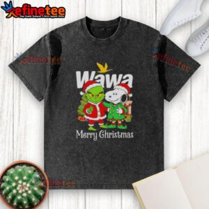 Nice Wawa X Grinch and Snoopy Merry Christmas washed t-shirt featuring festive graphics for holiday cheer.