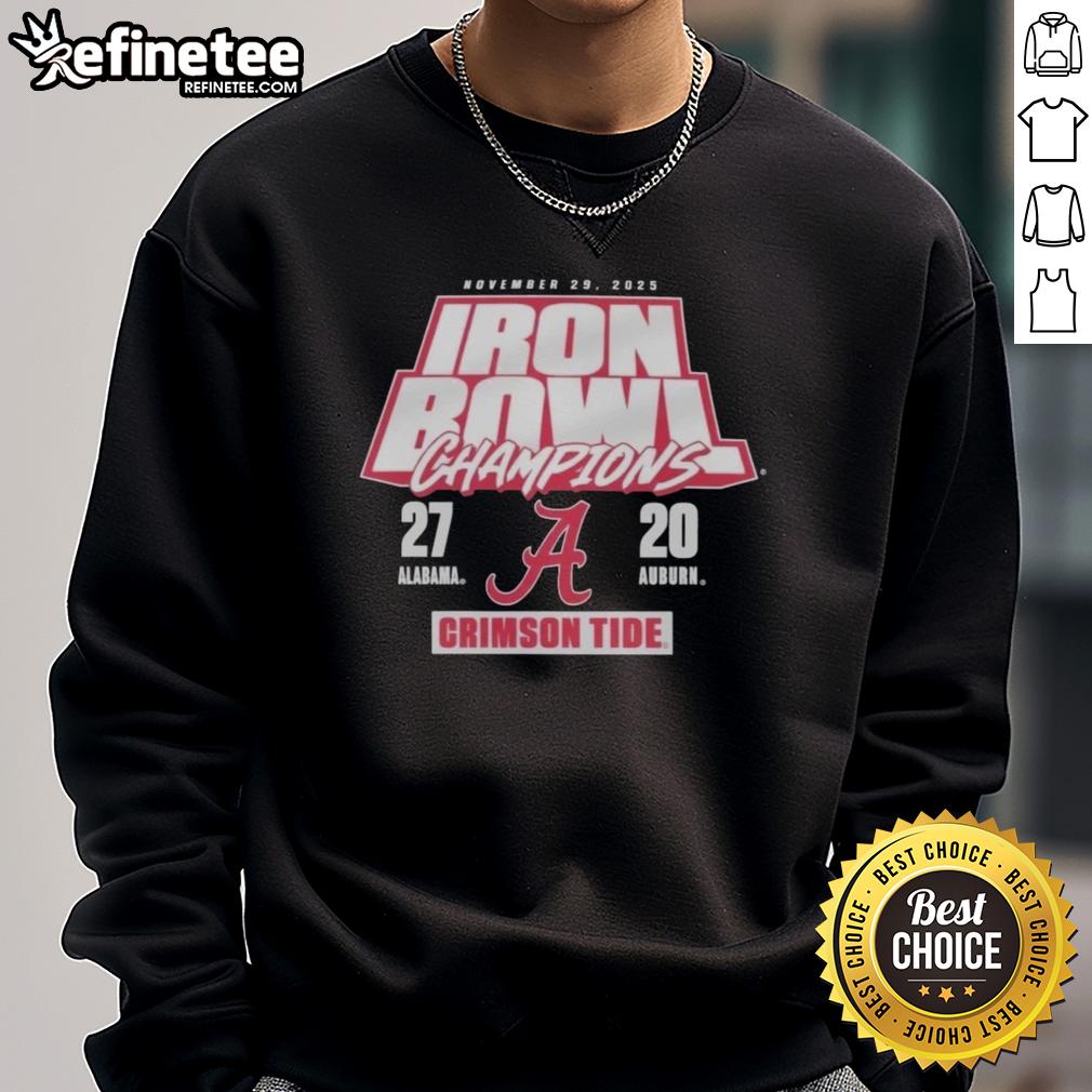 Alt Text: Alabama Crimson Tide sweatshirt celebrating 27-20 Iron Bowl victory over Auburn Tigers on November 29, 2025.