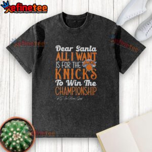 Alt Text: Official Dear Santa t-shirt with 'All I Want Is For The New York Knicks To Win The Championship' printed design.