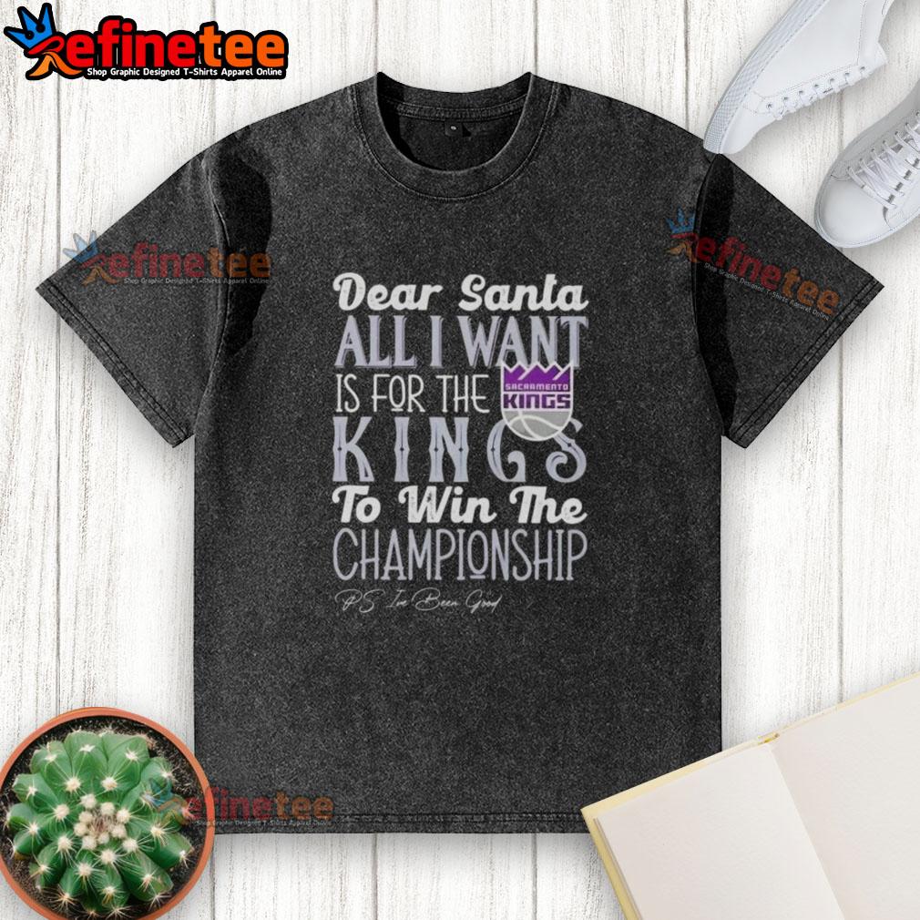 Alt Text: Official Dear Santa t-shirt for Sacramento Kings fans wishing for a championship win, featuring a washed design.