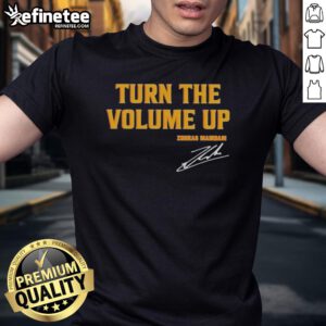 Alt Text: Official Donald Trump Turn The Volume Up Signature T-Shirt featuring bold text and vibrant colors, perfect for supporters.