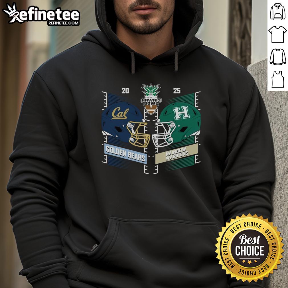 2025 Hawaii Bowl: Official Hawaii Rainbow Warriors vs California Golden Bears helmet hoodie showcased in vibrant colors.